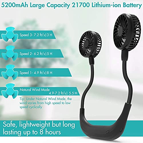 Nekventilator 5200mAh draagbare nekband ventilator oplaadbare 4-speed hands-free fans persoonlijke draagbare mini-fan… - Image 5