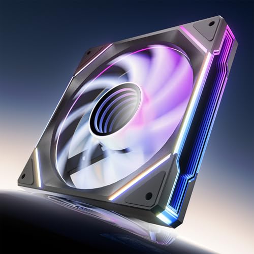 AsiaHorse 140mm PC Gehäuselüfter AMICI Mega-A14 ARGB PWM Lüfter (Auspuff) mit Dual-Sided Infinity Mirror HDB-Lager 5V 3-Pin Sync Kabelmanagement (Schwarz 1 Stück)
