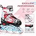 Adjustable Inline Skates for Kids, Teens, and Adults – ABEC-7 Bearings, PU Wheels, Comfortable Fit, for Indoor and Outdoor Skating (Red, Large - Youth (5Y-7Y US))