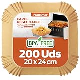 PORTENTUM Papel freidora aire 200 unidades de 20-20 cm Cuadrado. Papel Air Fryer Grado alimenticio BPA free, FDA y LFGB