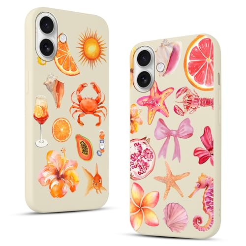 Phoona 2 pezzi Cover per iPhone 16 Plus 6,7'', Cellulare Off-white Silicone Morbido Custodia per telefono Aesthetic Motivo Disegno Protezione Fotocamera Antiurto AntiGraffio Case per Ragazze