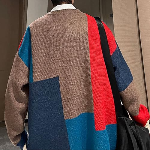 Men's Color Block V Neck Outdoor Sweater Cardigan Stylish Knitted Sweater Button Up Loose Fit Sweaters4