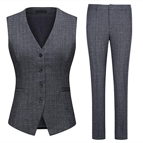 YUNCLOS Women's 2 Piece Vest Set V-Neck Skinny Waistcoat and Suit Pants
