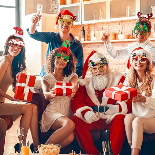 Hovacy TP0009 24 Pieces Christmas Headbands And Glasses Frames Bundle Set, Christmas Party Favors, Cute Eyeglasses Headwear Set With Santa Hat thumb #6
