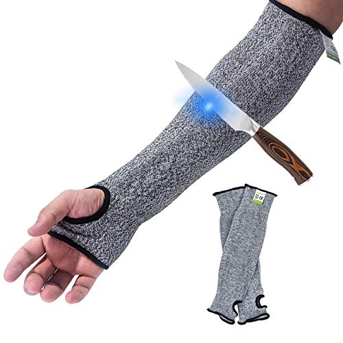 Mangas de Brazo Resistentes al Corte, CE EN388 Aprobado Nivel 5 de Protección, Semi-Guantes de Seguridad Anti-UV para Proteger Antebrazos contra Rasguños, Arañazos, e Irritación de Piel, L