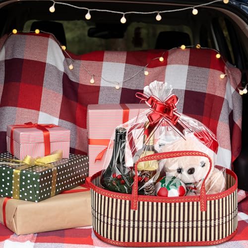 Image of Reallnaive 1 Set Empty Baskets for Gift to Fill Large Woven Basket for Back to School DIY Birthday Party Empty Gift 15.75 x 7.87 x 6.3 Inch, Bows and Cellophane Wrap Bags