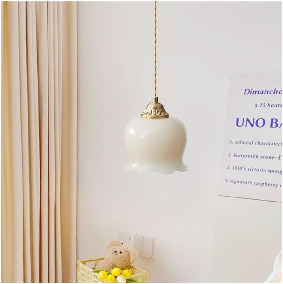 Lampe suspendue fleur en résine blanche et dorée pour îlot de cuisine
