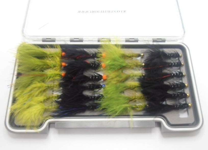 Flash Damsel Flies, Barbless, boxed set 24, Hotheads and Gold Heads, Size 10, Best Flash Damsel Trout Flies