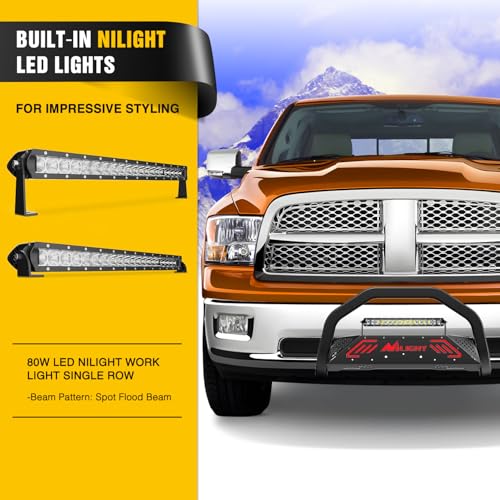 Image of Nilight Bull Bar with Light Bar&License Plate Hole for 2009-2018 Dodge Ram 1500&2019-2024 RAM 1500 Classic (Exl Rebel Sport) Truck Brush Guard Front Bumper Push Bar w /Grille Skid Plate Light Mount