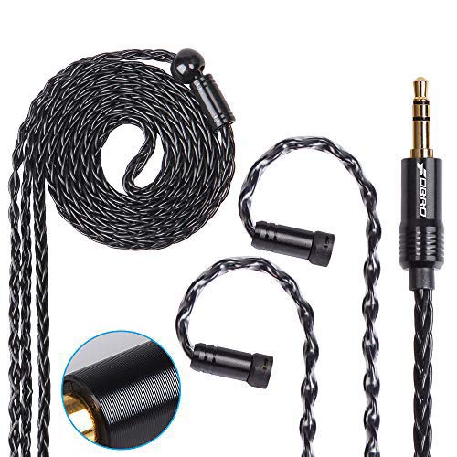 FDBRO 8-core Earphone Upgrade Cable CD Texture Plug Replacement Cable Detachable Ear-Hook Type OFC Silver Plated Earphone Cable for IE80 IE8S IE8 IE8I (IE80, Black+3.5mm)