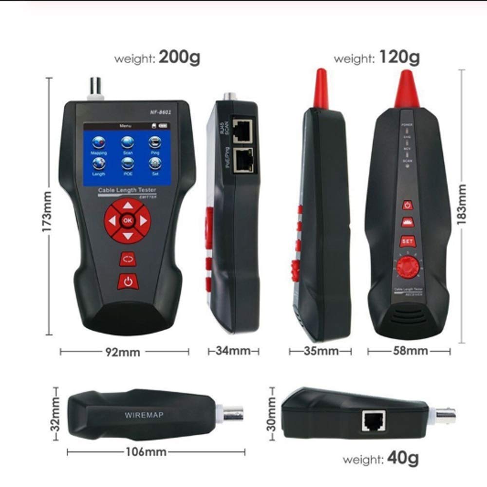 Multifuncional longitudes de redes por cable probador LCD Cable Tester probador de punto de interrupción NF_8601W