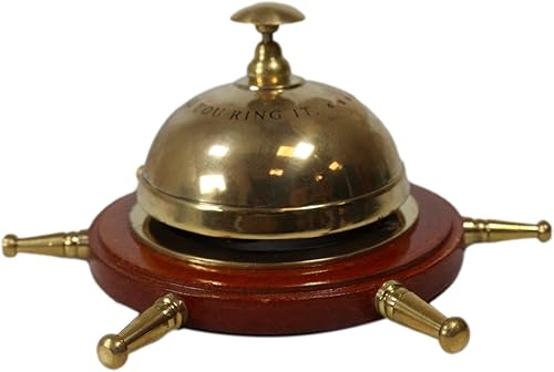 Ebros Gift Timón de barco de estilo antiguo vintage de 6 pulgadas de ancho, rueda de timón victoriano de latón con escritorio frontal de madera,
