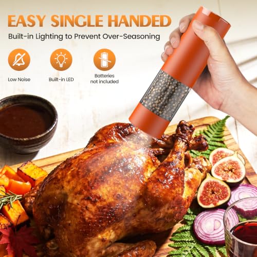 Image of Electric Salt and Pepper Grinder Set Automatic Battery Pepper Mill Shakers Adjustable Coarseness Upgraded Larger Capacity with Led Home and Kitchen Appliances(Wine Red)