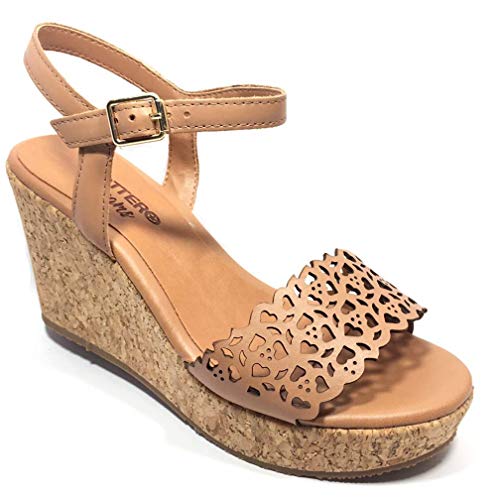 Sandália Bottero Anabela Dreams de Couro Laser - Amendôa - 34