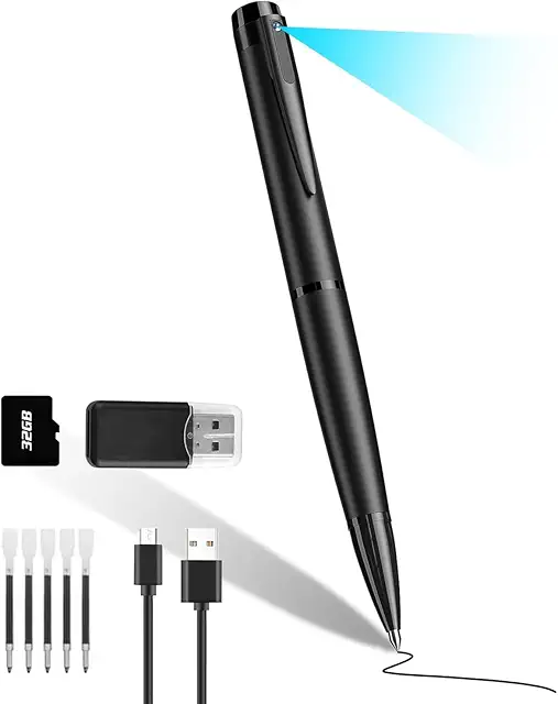 Caméra Espion Stylo 1080P Mini Caméra Cachée avec 150 Min Autonomie
