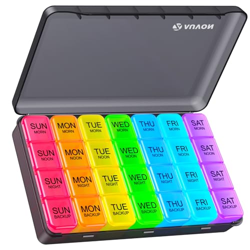 AUVON Weekly Pill Organizer 4 Times a Day in 7 Colors with...