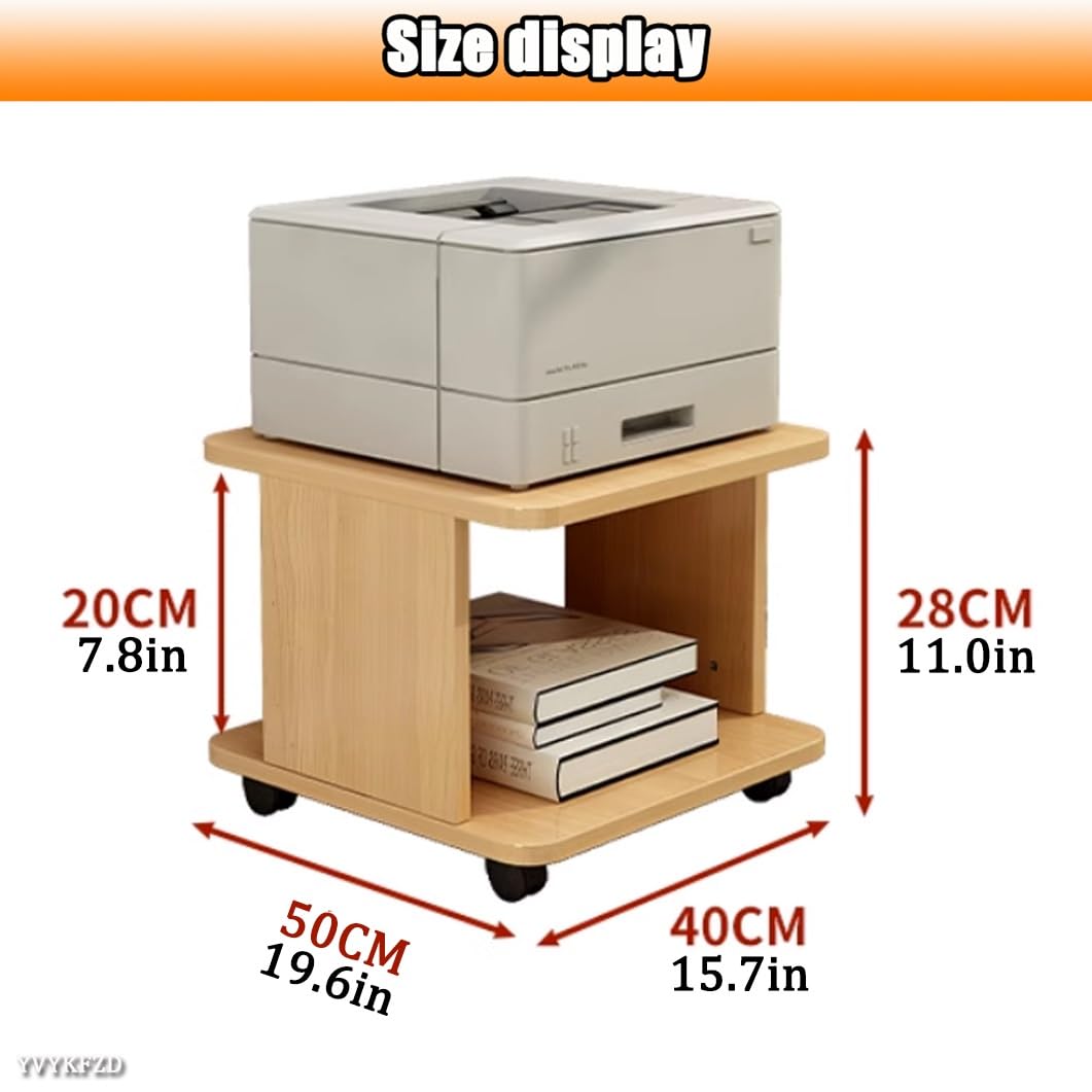 Mobiler Druckerständer für unter den Schreibtisch, 2/3-stufiger Druckerwagen mit 4 Rädern, kompaktes Druckerregal aus Holz zur Aufbewahrung im Homeoffice (Schwarznuss, 40 x 50 x 28 cm)