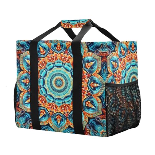 Orange Blue Mandala Large Beach Bag Waterproof Beach Tote Bags for Women Travel Gym Pool2