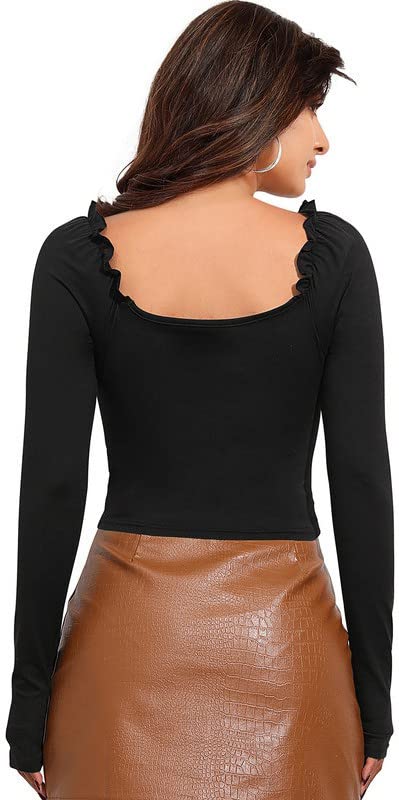 Image of LONDON BELLY Women's Polyester Top with Sweet Heart Neck Full Sleeves Solid Pattern Regular Fit and Waist Length | Trendy Crop Tops Womans | Lightweight Summer Wear Top