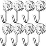 Ditfook マグネット フック 強力 磁石付き フック ステンレス製 錆びない 垂直耐荷重10kg キッチン オフィス 浴室 風呂 台所 レンジフード 冷蔵庫 玄関 洗濯機 収納用 ブラック (シルバー, 8 x 2CM)