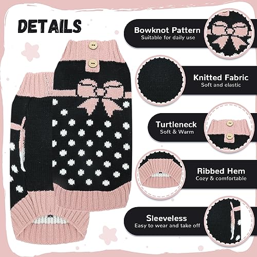 Hunde-Pullover mit Schleifenkrawatte – Punkt Rollkragen-Pullover, klassischer Strick Wintermantel für Hunde Kälteschutzkleidung für kleine und mittlere Hunde Katzen Welpen und Mädchen,XS