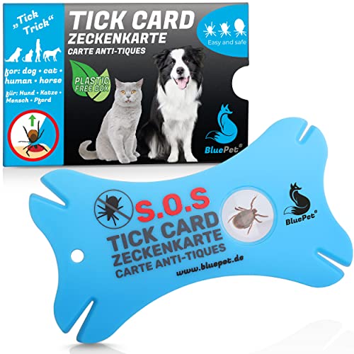 BluePet Zeckenkarte mit Lupe im Scheckkartenformat I Zeckenentferner zur Entfernung von Zecken & Nymphia bei Mensch und Tier I Tick Card als erste Hilfe für Hund Katze & Mensch im Haus
