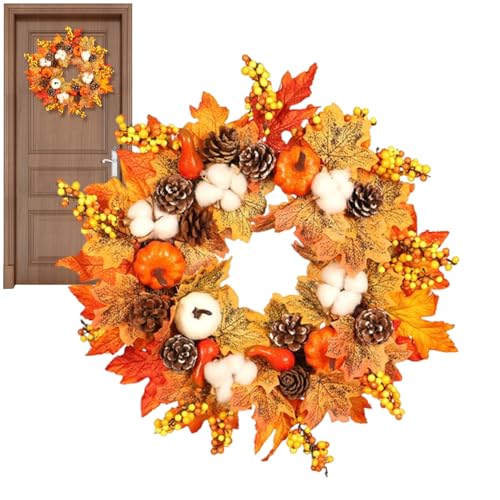 Couronne d'automne de 45 cm déco avec baies et feuilles pour intérieur - 2
