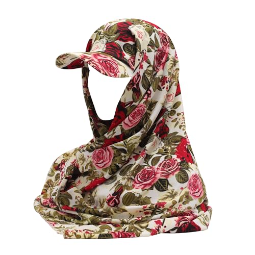 ZLYC Women Muslim Hijab Scarf with Visor Built-in Undercap Sun Protection Headwrap Floral Beige