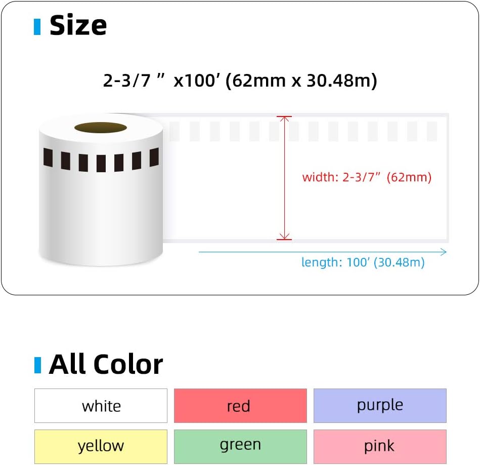Label Orison Compatible DK-2205 Continuous Length Paper Tape White Labels 2.4" X 100 ft with Non-refillable Cartridge,3 Rolls
