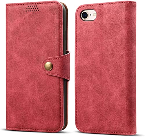 Étui iPhone SE 2022 rouge housse portefeuille clapet en cuir avec porte-carte