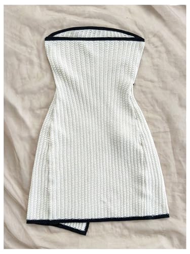 MakeMeChic Women's Knitted Strapless Dress Wrap Tie Front Sleeveless Bodycon Mini Tube Dresses2