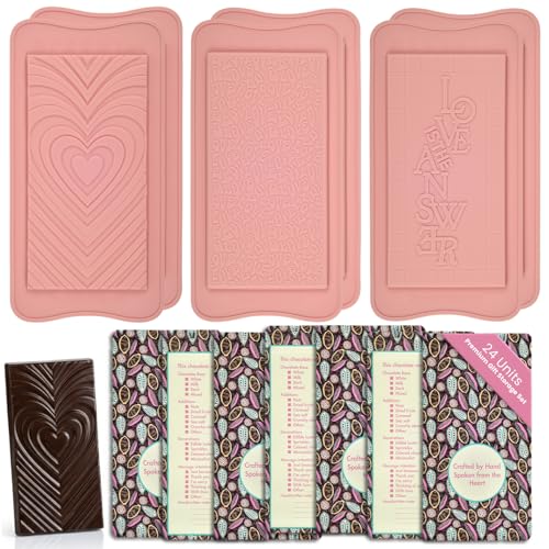 Chocolate Making Kit: 6 Premium LFGB Platinum Silicone Molds Professional Candy Bar Set with 24 Gift Bags & Digital Tempering Guide - DIY Artisan Kitchen Baking Supplies for Homemade Treats