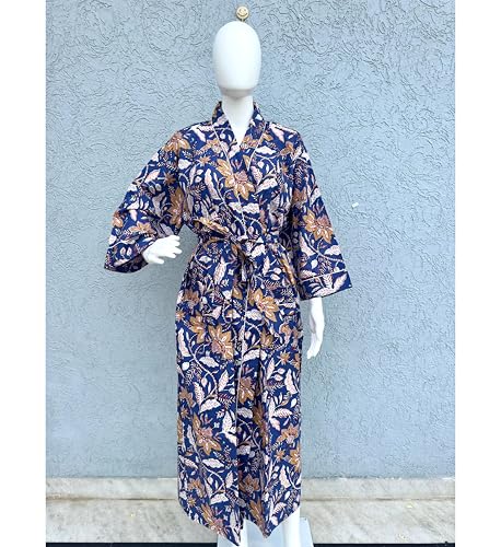Image of Hand block print Cotton Kimono bikini cover up,Indian Hand block print Cotton Bath Robe,Swim Wear,Nighrwere Dressing Gown