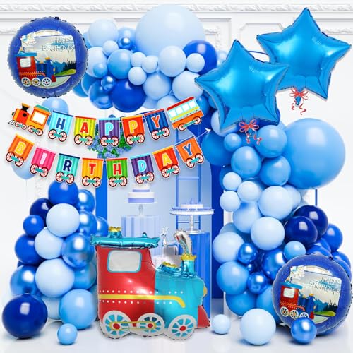 Image of Train Balloons Birthday Decoration Items for Kids, Boy & Girl Bday Party Decor Set of 46 Pcs | Train Theme Birthday Decoration Kit for Kids