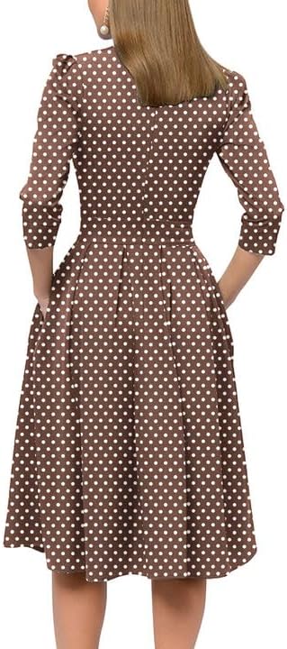 Simple Flavor Women's Floral Vintage Dress Elegant Midi Evening Dress 3/4 Sleeves(XH3346BR,M) - Image 3