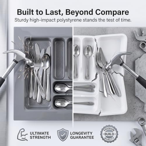 Image of SmartSlide 700 MM PVC Cutlery Tray For Kitchen Drawer Modular Kitchen Tandem Drawer Organizer | Adjustable Width & Depth | Grey Non-Slip Surface (700 x 535 MM)