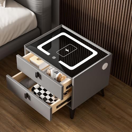 Coleshome Nachttisch Mit LED & Steckdose - Moderner Nachttisch Weiß