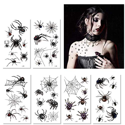 Halloween Temporary Tattoos - Halloween Spider Spider Webs Temporary Tattoos Shoulder Arm Back Body Art Tattoos Sticker Cosplay Accessories Party Favor Supplies (Pack of 10) (3D Style)