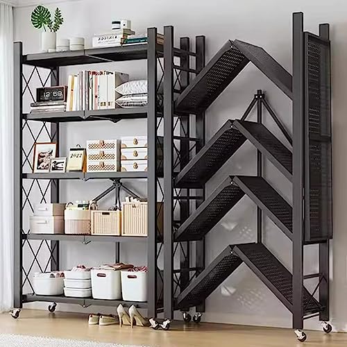 Estantes de almacenamiento de metal resistente, estante plegable de 5 niveles con ruedas para garaje, cocina, despensa, oficina