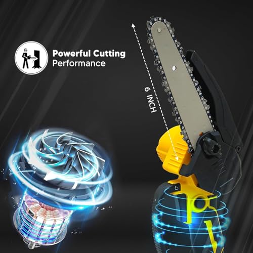 Image of YAGVIZ Mini Chainsaw Cordless 6 Inch Cutting Area Wide Heavy Duty Battery Powered Hand Saw gardens farms pastures Wood Working Tool Like Logging Cutting Pruning with Multicolor