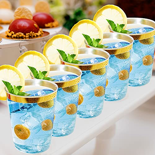 Focusline 100 Pack Gold Rimmed Plastic Cups 10 Oz Clear Plastic Cups Tumblers, Fancy Disposable Hard Plastic Cups With Gold Rim For Wedding Cups Elegant Party Cups #TOP7