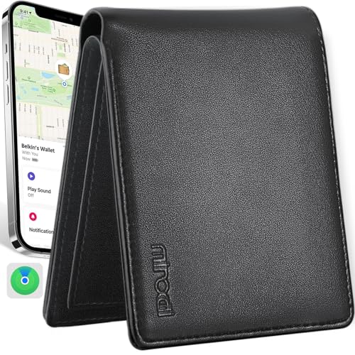 Wallet for Men Upgrade Replacement for AirTag Wallet Built-in Find My Real Time Tracker, RFID Blocking Classic Leather Bifold Stylish Mens Wallet with ID Window 6 Credit Card Holder Coin Pocket