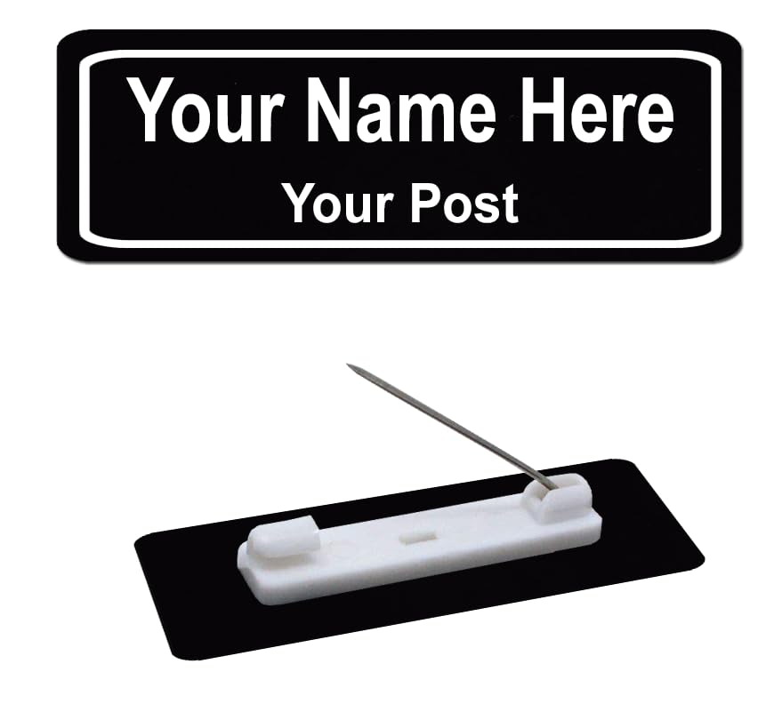 Customised Black Acrylic Engraved Name Badges with Pin Back, Professional Name Plate for Office, Staff, Doctor, Badge Holder Size 7.00 Centimeters (Length)+2.50 Centimeters(Height) (Black)-image-24