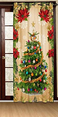 HHF DECOR Polyester 3D Digital Christmas Tree 4 x 5 Feet Window Curtain Pack of 1 Pecs Multicolour
