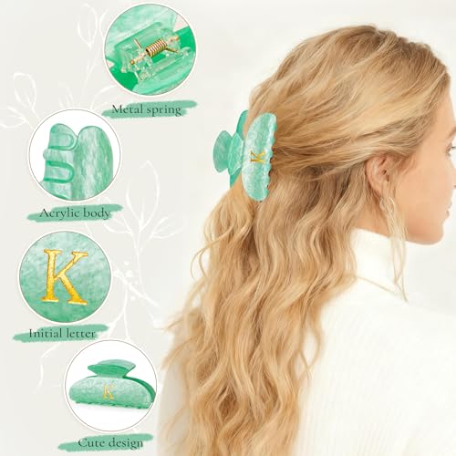 Image of Personalized Cute Hair Clips Initial Claw for Girl Girlfriend Wife Teacher Mom Her 16th 17th 18th Birthday Gifts - Green,H