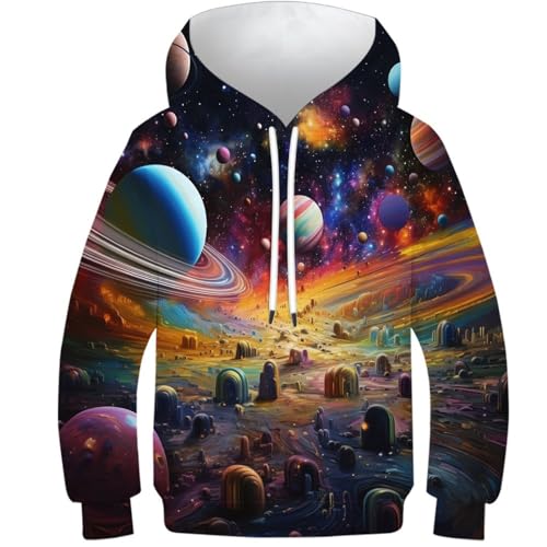Sweat à capuche 3D planète ado pull chaud hiver fille garçon
