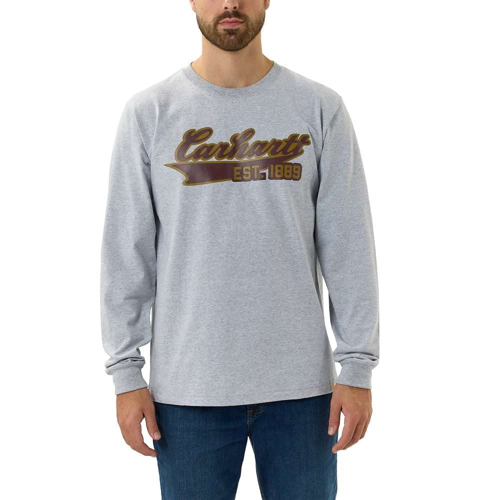 Men's Relaxed Fit Heavyweight Long-Sleeved Script Graphic T-Shirt Work Utility T-Shirt