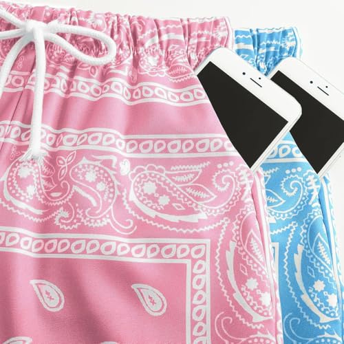 Boy's 2 Pack Summer Boho Paisley Print Shorts Kids Drawstring High Waisted Graphic Bandana Shorts with Pocket4