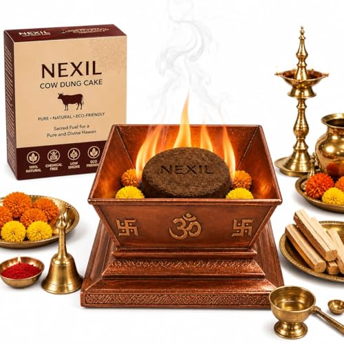 Image of NEXIL Pure Desi Cow Dung Cakes for Pooja, Hawan & Agnihotra | 100% Natural & Sun-Dried | Size: 3 Inch Diameter, 1 Inch Thickness | Organic Cow Dung Upla for Religious Ceremonies (Pack of 40)