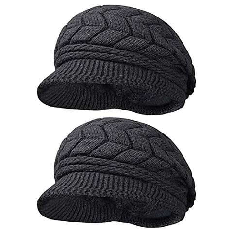 HINDAWI Women Winter Hats Knit Crochet Fashions Snow Warm Cap with Visor 2 Pack Black Cover